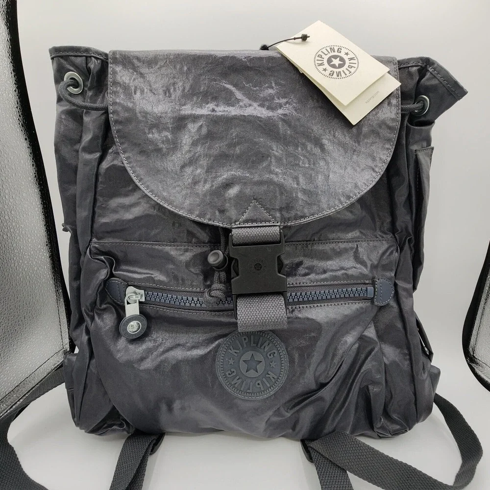 Kipling Black Lightweight Nylon Flap Backpack~NWT